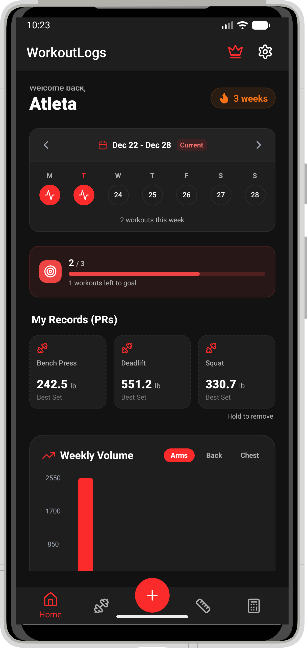 Progress charts screen